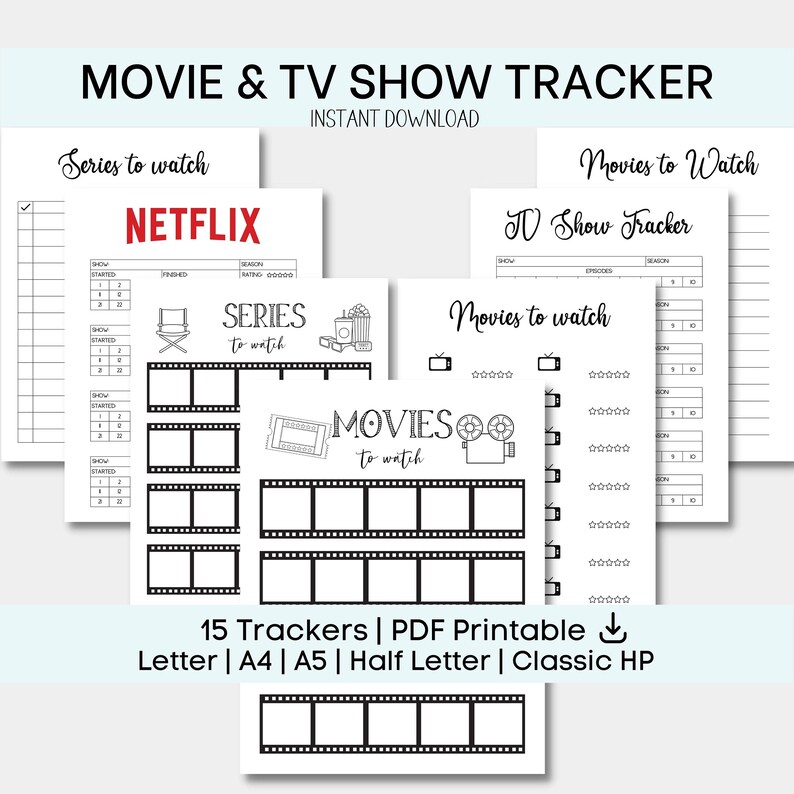 Printable Movie Tracker TV Show Tracker Bundle Watch List - Etsy