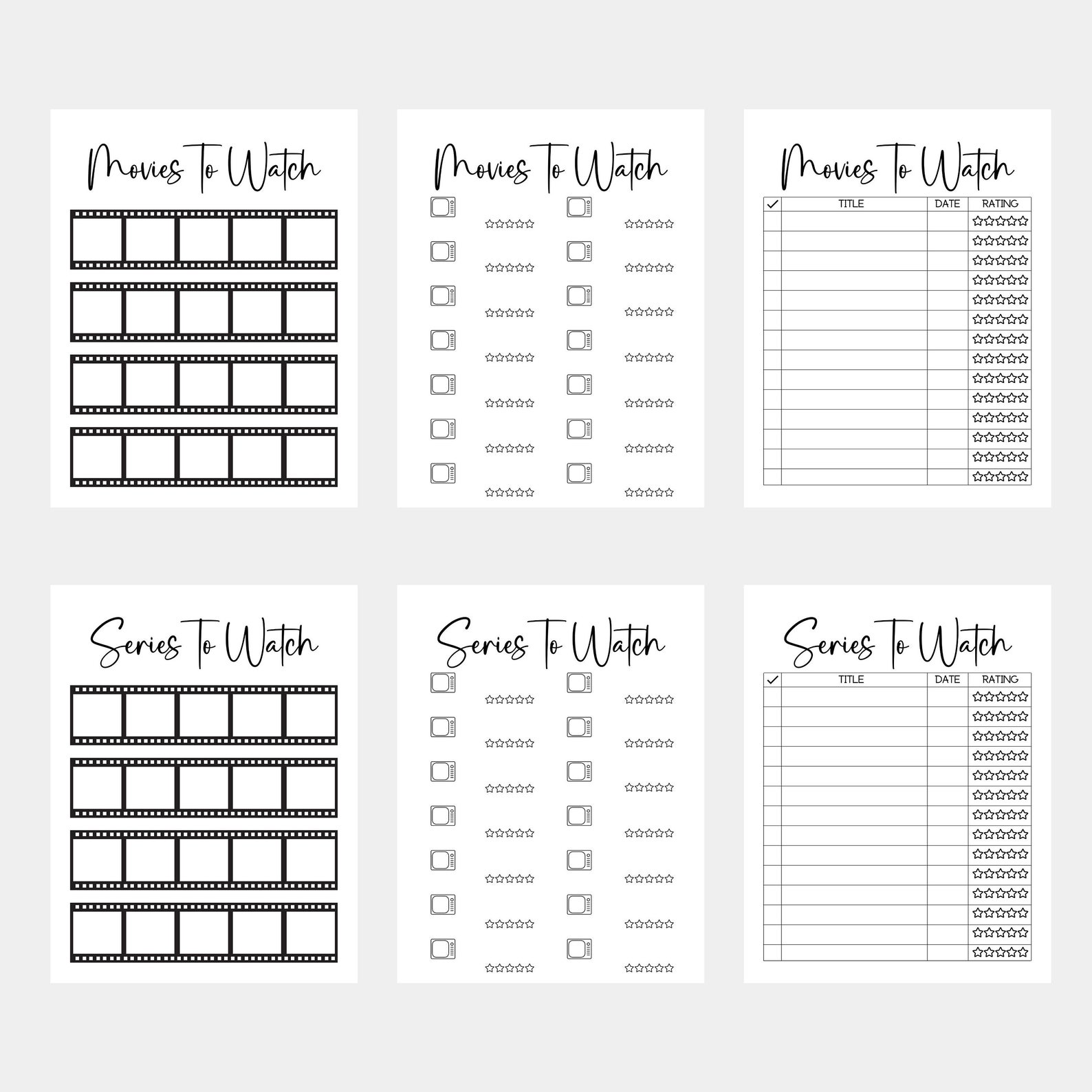 Printable Movie Tracker TV Show Tracker Bundle Watch List Movie TV ...