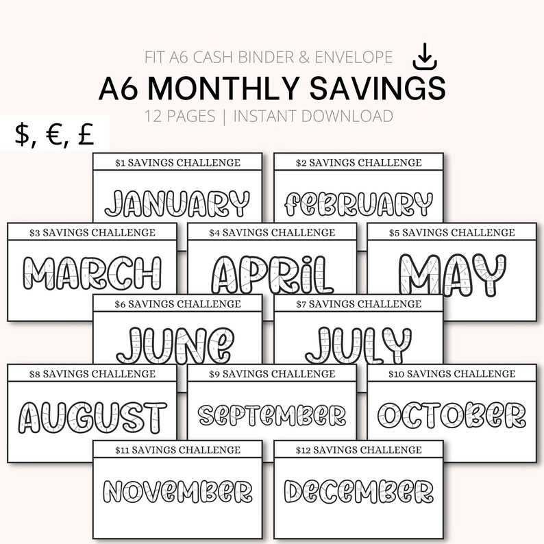 Printable A6 Savings Challenge Bundle Monthly Saving Cash - Etsy