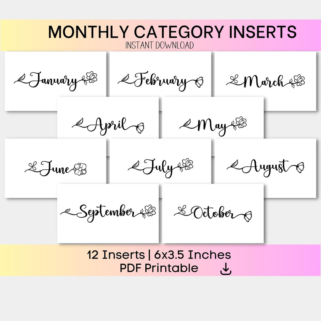 Printable A6 Monthly Dashboards Inserts A6 Monthly Dividers, A6 Monthly Covers Printable, A6 ...