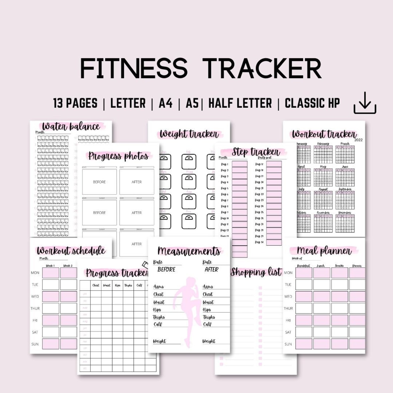 Printable Fitness Tracker Template Bundle Wellness Journal - Etsy