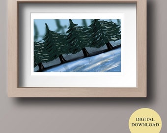 Pine tree large wall art, handmade pine art decor, pine tree printable artwork, Digital download