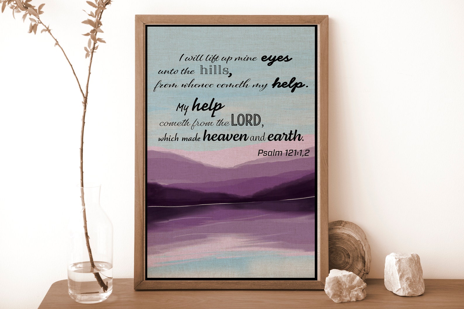 Large Christian Wall Art, Mountain Bible Verse Digital Art, I Will Lift