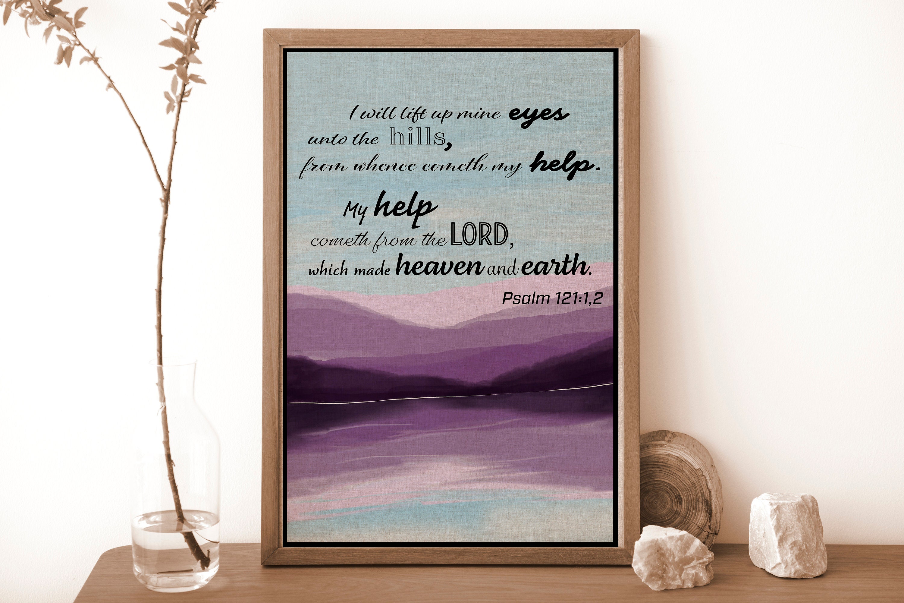 Large Christian Wall Art, Mountain Bible Verse Digital Art, I Will Lift