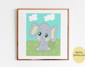 Baby Animal nursery wall art Digital download, Baby room decor, Baby elephant wall art