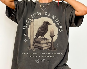 Maglietta con il corvo di Edgar Allan Poe, Maglietta letteraria di Edgar Allan Poe, L'attimo fuggente, Abbigliamento gotico, Abbigliamento gotico, Maglietta con il corvo, Cose da libri
