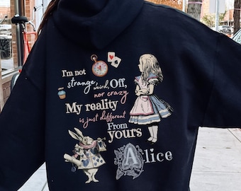 Felpa con cappuccio Alice nel Paese delle Meraviglie Bookish Things Alice nel Paese delle Meraviglie Maglietta letteraria Vintage Alice Nata per Leggere Cappellaio Matto Stregatto Civetta