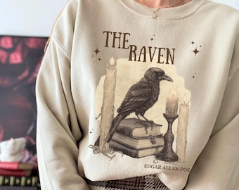 Felpa Poe, maglione corvo, felpa Edgar Allan Poe, felpa dark academia, felpa dark cottagecore, felpa da libro, abbigliamento gotico, abbigliamento gotico