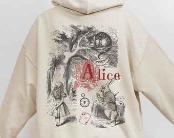 Vintage Alice Alice in Wonderland Hoodie Book Hoodie Bookish Things Alice in Wonderland Literary Shirt Reading Shirt Light Academia