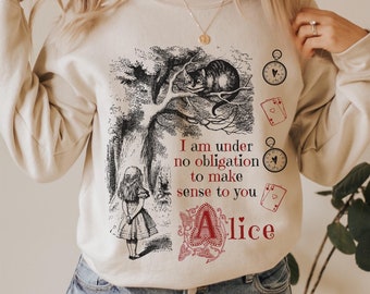 Suéter vintage de Alicia en el país de las maravillas, sudadera con libro, sudadera literaria, sudadera literaria de Alicia en el país de las maravillas, suéter de lectura, Dark Academia