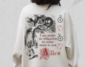 Suéter vintage de Alicia en el país de las maravillas, sudadera con libro, sudadera literaria, sudadera literaria de Alicia en el país de las maravillas, suéter de lectura, Dark Academia