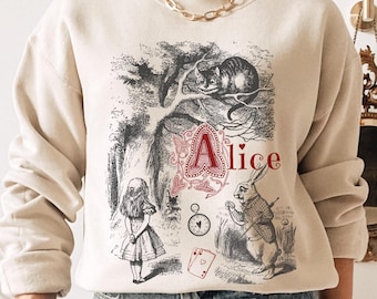 Maglione vintage Alice nel paese delle meraviglie Felpa con cappuccio Felpa con cappuccio da libro Felpa letteraria Alice nel paese delle meraviglie Felpa letteraria Dark Academia