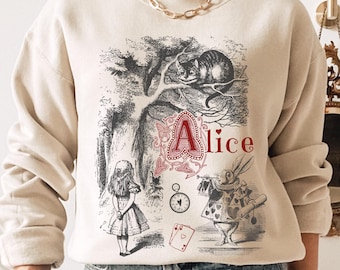 Maglione vintage Alice nel paese delle meraviglie Felpa con cappuccio Felpa con cappuccio da libro Felpa letteraria Alice nel paese delle meraviglie Felpa letteraria Dark Academia