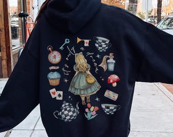 Felpa con cappuccio vintage Alice nel paese delle meraviglie Felpa con cappuccio Bookish Things Alice nel paese delle meraviglie Maglietta letteraria Maglietta da lettura Light Academia