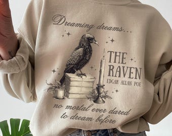 Sudadera de Edgar Allan Poe, suéter de Raven, sudadera con capucha Dark Academia, suéter Dark Cottagecore Bookish de Edgar Allen Poe, suéter Goblincore, ropa alternativa