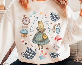 Vintage Alice Alice in Wonderland Sweater Book Sweatshirt Bookish Sweatshirt Alice in Wonderland Literary Sweatshirt Light Academia