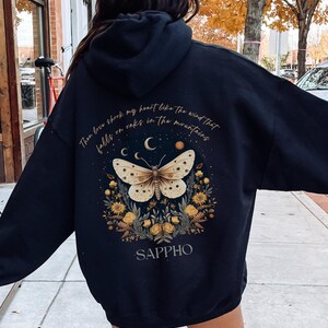 Sappho Hoodie Sapphic Luna Moth Hoodie Sapphic Clothing Sapphic Shirt Sappho Quote Subtle Bi Poet Shirt Subtle Lesbian Grunge Fairycore