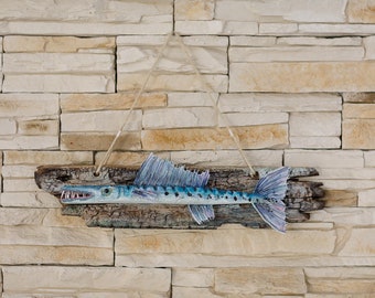 Wooden fish wall art for coastal decor, recycled wooden fish sculpture for beach house, wooden ocean wall art, gift for beach house