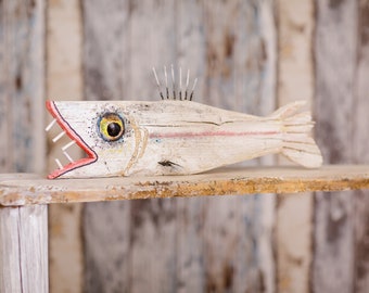 Handmade Fish Art, Driftwood Art, Wood Wall Art, Carved Wood Fish Sculpture, Nautical Wood Fish Art, Carved Wood Fish Art, Coastal Decor