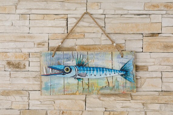 Barracuda Fish Reclaimed Wood Wall Art, Driftwood Fish Sculpture