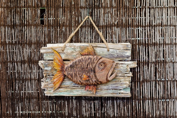 Handmade Fish Wall Art, Reclaimed Wood Fish Wall Art, Wood Carving