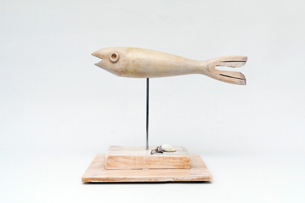 Hand-Carved Reclaimed Wood Fish Sculpture - Minimalist Coastal Decor, Scandi Driftwood Art