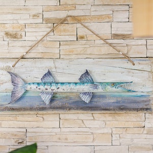 Barracuda Wall Hanging Art, Anniversary Gift, Fish Sculpture, Fish Art, Oceanic Art, Driftwood Art, Reclaimed Wood Art, Big Wood Carving Art