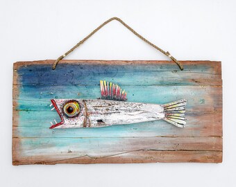 Fish sculpture made of reclaimed wood, Carved wood fish, driftwood decor for beach house, Coastal Luxury Decor, fishing gift for fisherman