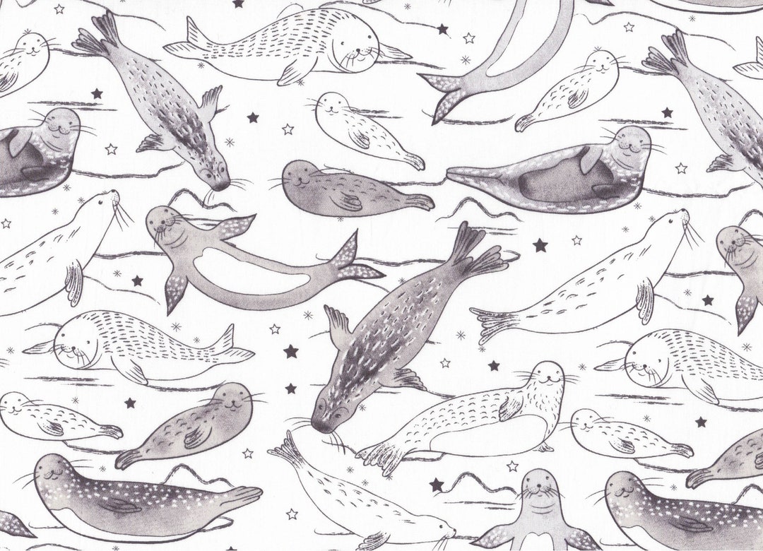 Seal and Star Fabric 'under the Sea' 100 Cotton POPLIN Fabric Cute