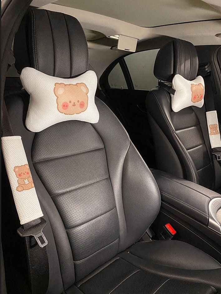 seemehappy 2PCS Cuddly Chubby Cat Car Headrest Pillow Neck Pillow Cushions  (Black)