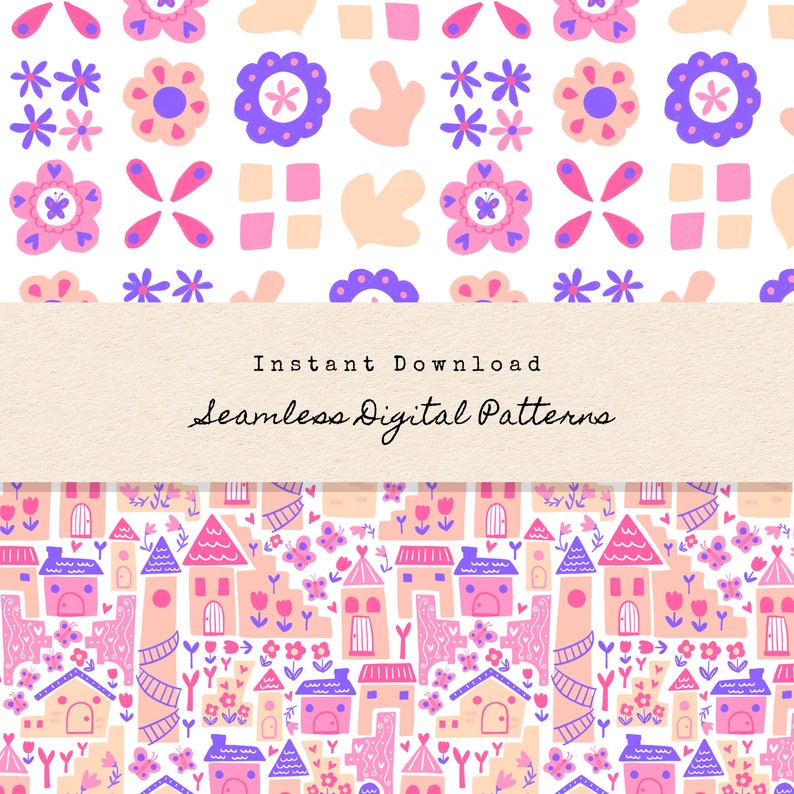 Love Pink & Purple Digital Patterns Seamless Patterns Scrapbook Papers Printable Digital Papers Instant Download Floral Patterns image 3