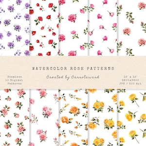 Aquarel Rose Patronen - Aquarel - Naadloze Patronen - Scrapbook Papers - Digital Papers - Instant Download - Elegant - Vintage