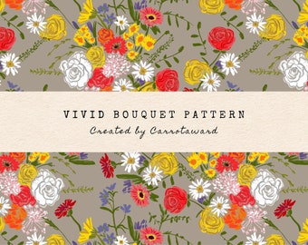 Vivid Bouquet Pattern - nahtloses digitales Muster - Blumenillustration - Blumenmuster - persönliche und kommerzielle Nutzung