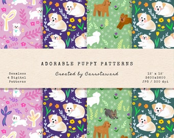 Adorable Seamless Puppy Digital Pattern - Scrapbook Papers - Seamless Patterns - Digital Background - Printable Papers