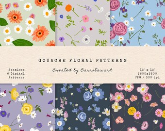 Gouache Florale Digitale Muster - Nahtlose Muster - Druckbare Digitale Papiere - Scrapbook Papiere - Gouache Malerei - Florale Muster