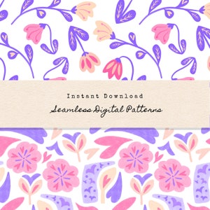 Love Pink & Purple Digital Patterns Seamless Patterns Scrapbook Papers Printable Digital Papers Instant Download Floral Patterns image 2