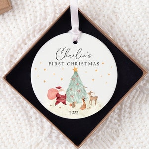 Personalised Baby's First Christmas Decoration | Keepsake Christmas Bauble Gift Ceramic Ornament | Baby's 1st Christmas Scene Decoration