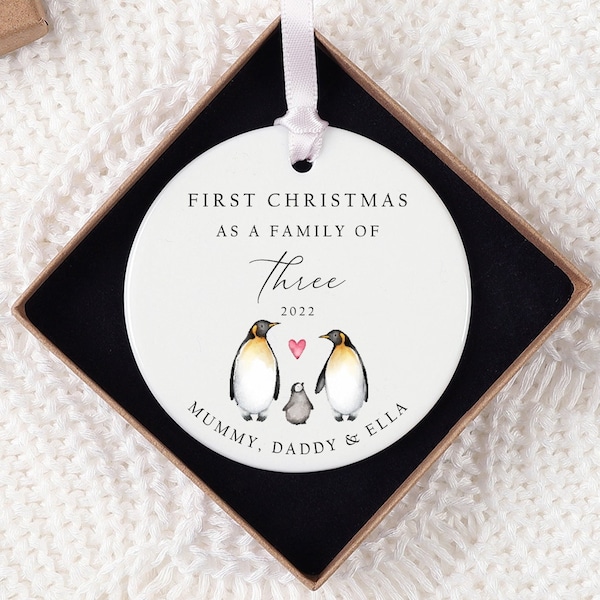 Personalised First Christmas as a Family Decoration | Keepsake Christmas Bauble Gift Ceramic Ornament | Baby's First Christmas Decoration