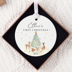 Personalised Baby's First Christmas Decoration | Keepsake Christmas Bauble Gift Ceramic Ornament | Baby's 1st Christmas Scene Decoration