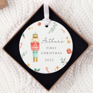 Personalised Baby's First Christmas Decoration | Keepsake Christmas Bauble Gift Ceramic Ornament | Baby's 1st Christmas Nutcracker Bauble