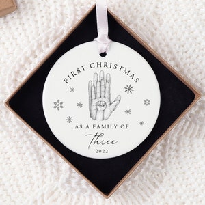 Personalised First Christmas as a Family Decoration | Keepsake Christmas Bauble Gift Ceramic Ornament | Baby's First Christmas Hands Bauble