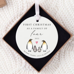 Personalised First Christmas as a Family Decoration | Keepsake Christmas Bauble Gift Ceramic Ornament | Baby's First Christmas Decoration