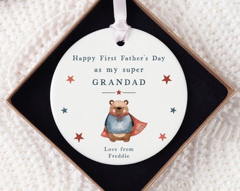 First Fathers Day Grandad Gift | Personalised Super Grandad Ceramic Keepsake with Gift Box | Grandad | Grandpa | Gramps | Papa