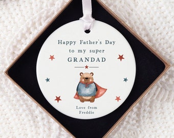 Happy Fathers Day Grandad Gift | Personalised Super Grandad Ceramic Keepsake with Gift Box | Grandad | Grandpa | Gramps | Papa