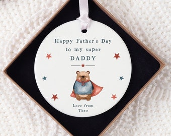 Happy Fathers Day Daddy Gift | Personalised Super Daddy Ceramic Keepsake with Gift Box | Daddy | Dad | Papa