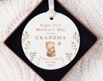 First Mothers Day Grandma Gift |  Personalised First Mother's Day Ceramic Heart or Disc with Giftbox for New Grandma  | Granny | Gran