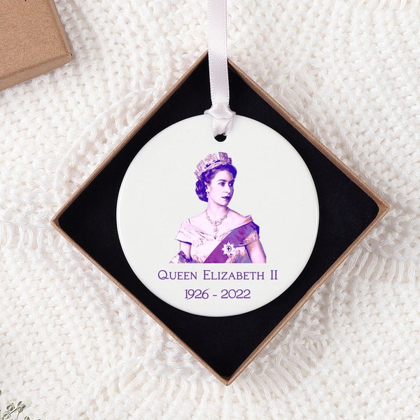 Queen Elizabeth II 1926-2022 Memorial Ceramic Keepsake | Queen’s Platinum Jubilee 1952-2022 Hanging Ornament | Royal Purple Queen RIP