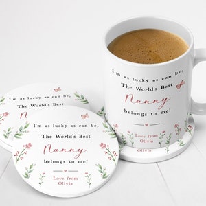 Mothers Day Worlds Best Nana Mug & Coaster Gift | Personalised Mother's Day Ceramic Gift Set for Best Nana | Nanna | Nannie | Nanny | Nan