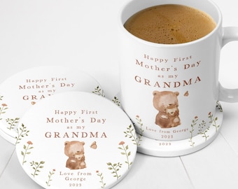 First Mothers Day Grandma Mug & Coaster Gift | Personalised Mother's Day Ceramic Gift Set for New Grandma | Granny | Gran | Meemaw