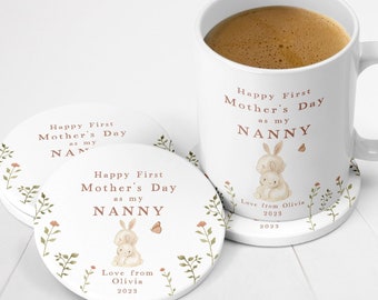 First Mothers Day Nana Mug & Coaster Gift | Personalised Mother's Day Ceramic Gift Set for New Nana | Nanna | Nannie | Nanny | Nan